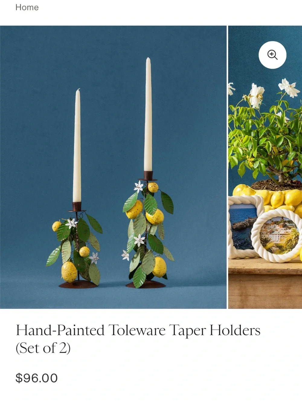 Olive Green Twisted Taper Candle Pair with Lemon Accent Lantern Holders